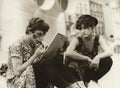 Clown prepare show in front of the Beaubourg in Paris 1979