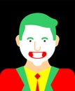 Clown in red suit and green hair. Sneaky grin. evil clown crazy Royalty Free Stock Photo