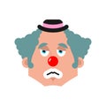 Clown sad emotion avatar. funnyman sorrowful emoji. harlequin fsce. Vector illustration