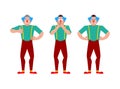 Clown set. funnyman bewildered and angry. harlequin winks and thumb up. Vector illustration