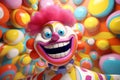 a clown is smiling in front of a colorful background Royalty Free Stock Photo