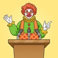 Clown speaking from the podium raster hand drawn