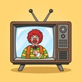 Clown speaking on TV raster hand drawn