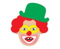 Clown with toothless mouth and red hair. Vector