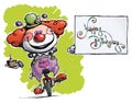 Clown on Unicycle Holding a Happy Birthday Card Royalty Free Stock Photo