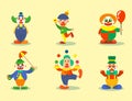 Clown vector circus man characters performer carnival actor makeup clownery juggling clownish human cartoon