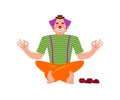 Clown yoga. yogi funnyman. harlequin relaxation and meditation. Vector illustration