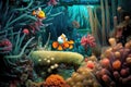 clownfish hiding among vibrant sea anemones Royalty Free Stock Photo