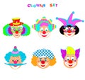 2024 Clowns characters mask, Happy Purim Festival Jewish Holiday Carnival icons masque set Royalty Free Stock Photo