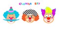 2024 Clowns characters mask, Happy Purim Festival Jewish Holiday Carnival icons masque set