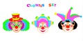 2023 Clowns characters mask, Happy Purim Festival Jewish Holiday Carnival icons masque set Royalty Free Stock Photo