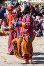 Clowns with mask and costume in a traditional festival in Bumthang, Bhutan