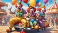 Clowns sitting on classic jalopy automobile