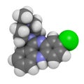 Clozapine atypical antipsychotic drug molecule. Neuroleptic medicine used in treatment of schizophrenia