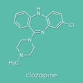 Clozapine atypical antipsychotic drug molecule. Neuroleptic medicine used in treatment of schizophrenia. Skeletal formula.