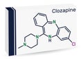 Clozapine molecule. It is dibenzodiazepine, atypical antipsychotic, neuroleptic. Used in treatment resistant schizophrenia.