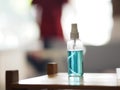Alcohol 75% in a spray bottle placed on the table, prevent germs protect virus covid 19 Royalty Free Stock Photo