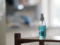 Alcohol 75% in a spray bottle placed on the table, prevent germs protect virus covid 19 Royalty Free Stock Photo