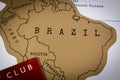 Club card on South America map background