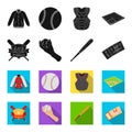 Club emblem, bat, ball in hand, ticket to match. Baseball set collection icons in black,flet style vector symbol stock