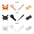 Club emblem, bat, ball in hand, ticket to match. Baseball set collection icons in cartoon,black,outline style vector