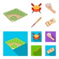 Club emblem, bat, ball in hand, ticket to match. Baseball set collection icons in cartoon,flat style vector symbol stock