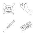 Club emblem, bat, ball in hand, ticket to match. Baseball set collection icons in outline style vector symbol stock Royalty Free Stock Photo