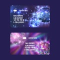 Club equipment for disco show shop or store set of business cards vector illustration. Life begins at night. Night city