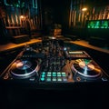 Club Grooves: Turntable, DJ Mixer & Headphones on Stage Royalty Free Stock Photo