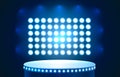 Club podium platform award, stage illumination background. Vector