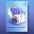 Club poster with headphones, dance party flyer, invitation, banner template, dj music event, white headphones, vector Royalty Free Stock Photo