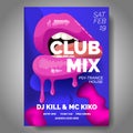 Club poster with pink lips, dance party, fluid design flyer, invitation, banner template, dj music event, vector Royalty Free Stock Photo