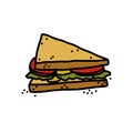 club sandwich doodle icon, vector color line illustration