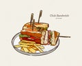 Club sandwich, hand draw sketch vector