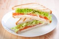 Club sandwich with salmon, cheese, lettuce