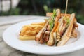 Club sandwich , Sandwich with egg bacon chicken tomato with fried Royalty Free Stock Photo