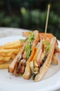 Club sandwich , Sandwich with egg bacon chicken tomato with fried Royalty Free Stock Photo