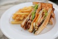 Club sandwich , Sandwich with egg bacon chicken tomato with fried Royalty Free Stock Photo