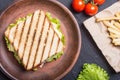 Club sandwich with tomatoes , cucumber , ham and cheese Royalty Free Stock Photo