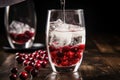 club soda poured over cranberries in a wineglass