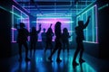 Clubbing, night out for dance and fun, silhouettes of people dancing in a nightclub. Generative AI