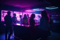 Clubbing, night out for dance and fun, silhouettes of people dancing in a nightclub. Generative AI