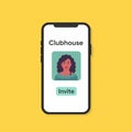 Clubhouse app on Smartphone in hands. Sending invitation to Clubhouse app.