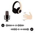 Clubhouse, Microphone, headphones, voice messages vector stock illustration. Royalty Free Stock Photo