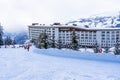 ClubMed Les Arcs Panorama, Les arcs, France - 15.02.2022 : Mountain Skiers, on the mountain slopes in the ski area near Royalty Free Stock Photo