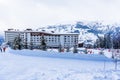 ClubMed Les Arcs Panorama, Les arcs, France - 15.02.2022 : Mountain Skiers, on the mountain slopes in the ski area near Royalty Free Stock Photo