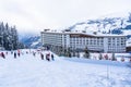 ClubMed Les Arcs Panorama, Les arcs, France - 15.02.2022 : Mountain Skiers, on the mountain slopes in the ski area near Royalty Free Stock Photo