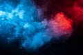 Clubs of isolated colored smoke: blue, red, orange, pink; scroll