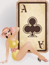 Clubs poker card with pin up girl