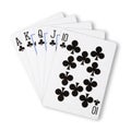Clubs royal flush flat on white winning hand business concept